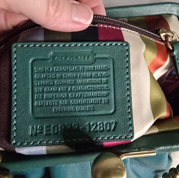 Coach Bleecker Legacy Kisslock Elegant Teal Leather Bag with Gold 